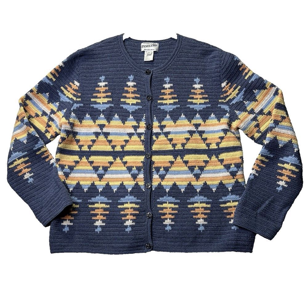 Vintage Pendleton Portland Barn 100% Cotton‎ Aztec Mountain Cardigan Size M/L